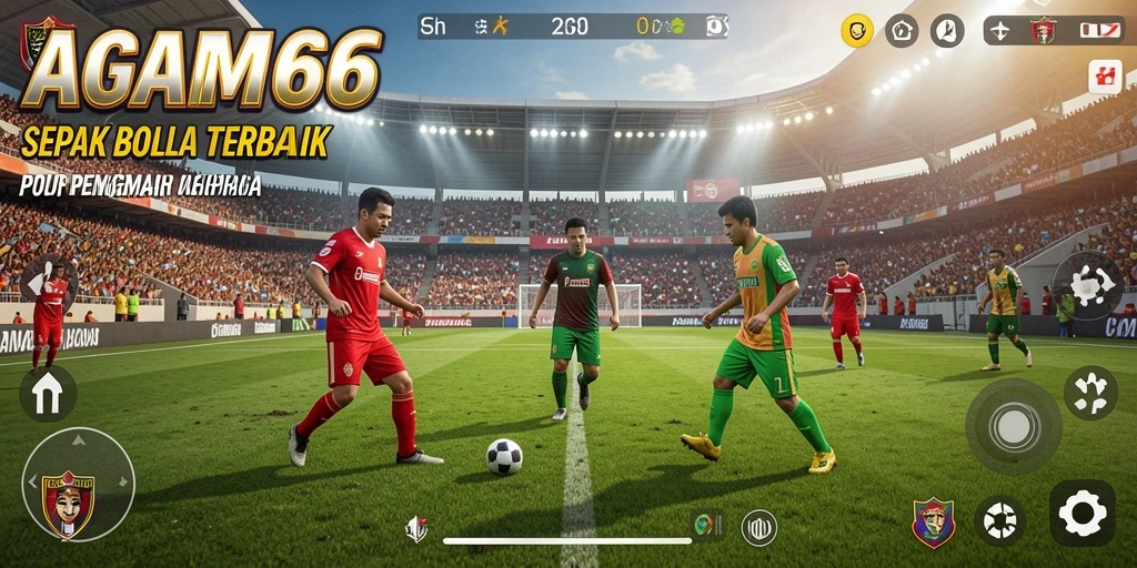 Tampilan gameplay AGAM66 dengan aksi sepak bola yang seru.