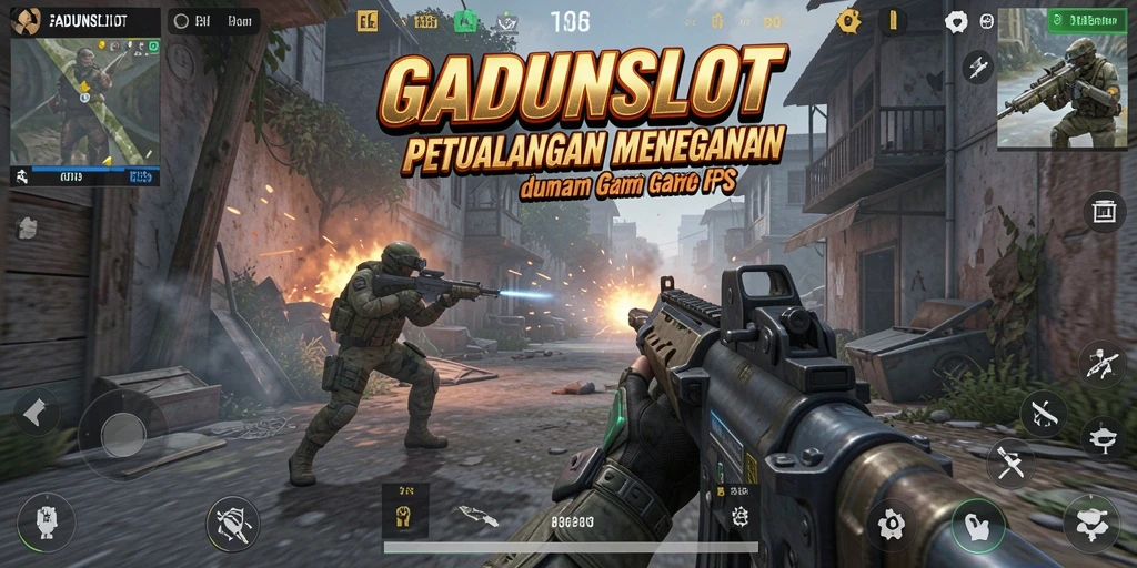 Screenshot dari gameplay menegangkan GADUNSLOT dengan aksi FPS.