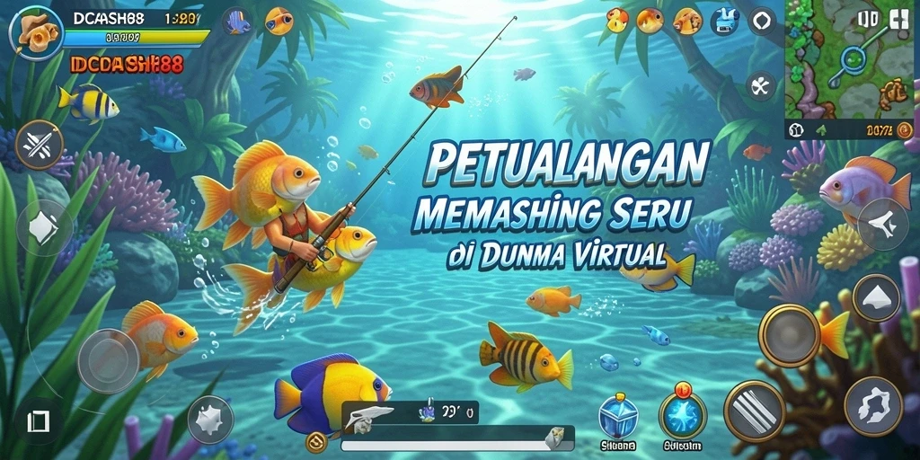 Tampilan gameplay IDCASH88 dengan aksi memancing seru.