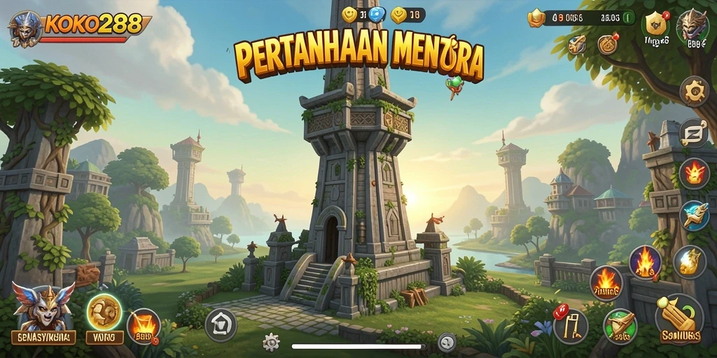 Gameplay KOKO288 menampilkan pertarungan menara yang strategis dan mendebarkan.
