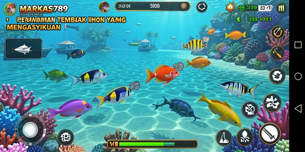 Tampilan gameplay menarik dalam MARKAS789 saat menangkap ikan.