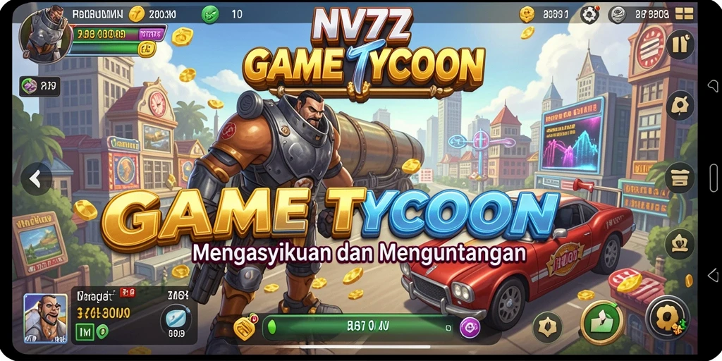 Tampilan gameplay NV77 dengan manajemen bisnis yang strategis.